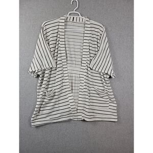 Maurices White Striped SS Waffle Knit Smocked Back Cardigan Women Plus 2X 3X